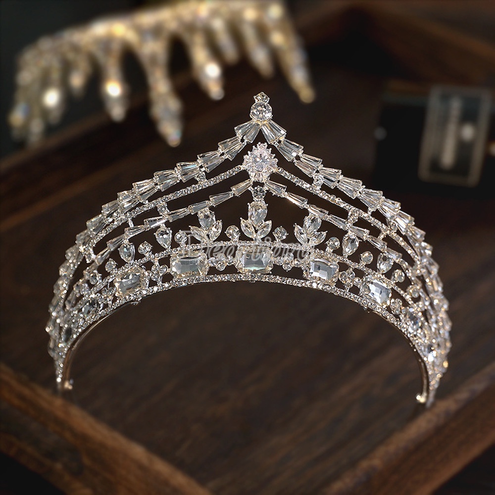 Vương Miện Hợp Kim Kẽm Mạ Bạc Sang Trọng Cho Cô Dâu