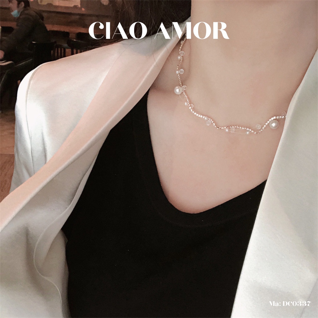 Vòng cổ choker nữ, Dây chuyền nữ lấp lánh dự tiệc sang trọng kết hạt Trang sức Ciao Amor - DC0337