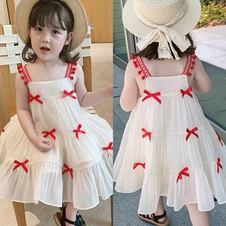 Váy 2 dây đính nơ đỏ siêu xinh