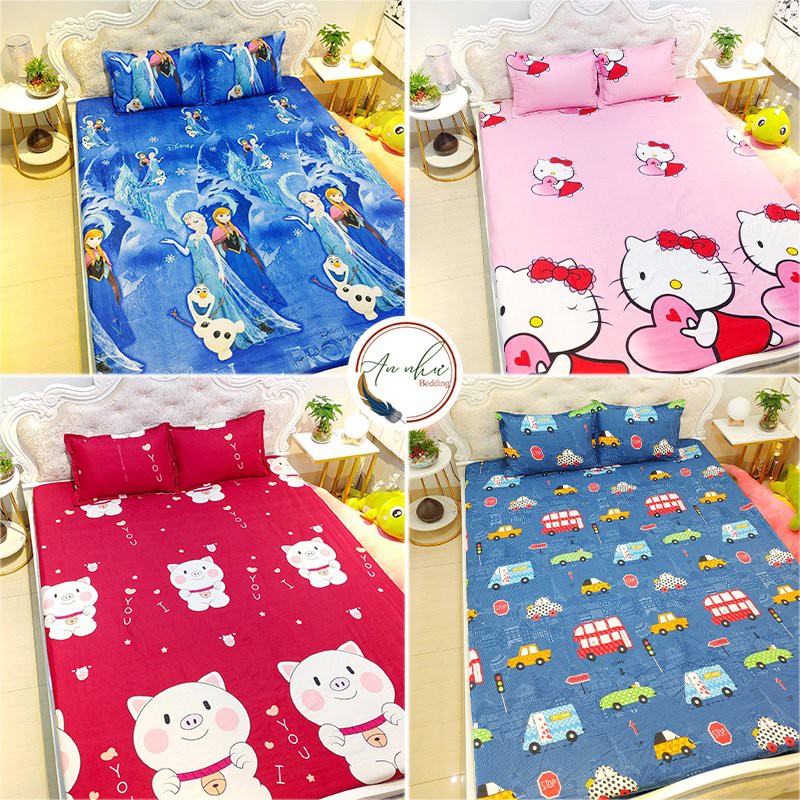 Bộ ga gối 💖m2/m4💖 drap giường poly, ga trải giường + 2 vỏ gối nằm cute An Như Bedding | BigBuy360 - bigbuy360.vn