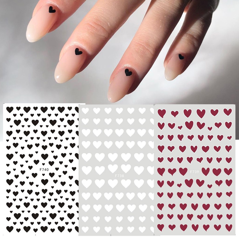 Miếng Dán Trang Trí Móng Tay Hình Trái Tim 3D Màu Đỏ Đen Trắng