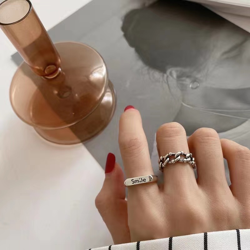 Nhẫn Đeo Ngón Tay Hình Mặt Cười Phối Dây Xích Phong Cách Hàn Quốc Đơn Giản Thời Trang Dành Cho Nữ