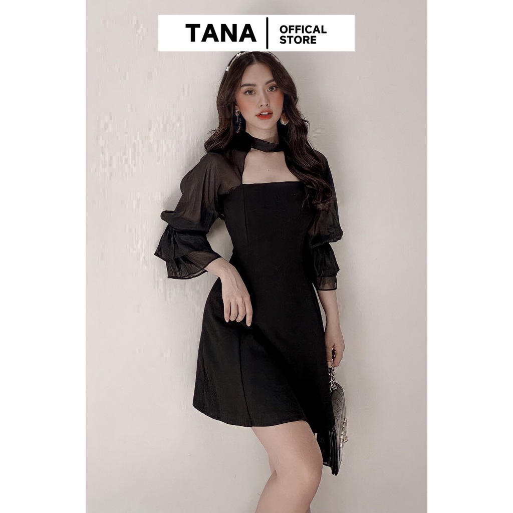 Váy đi tiệc váy tay xòe vải Cotton phối voan 2 màu Đen và Trắng TANA D0025 | BigBuy360 - bigbuy360.vn