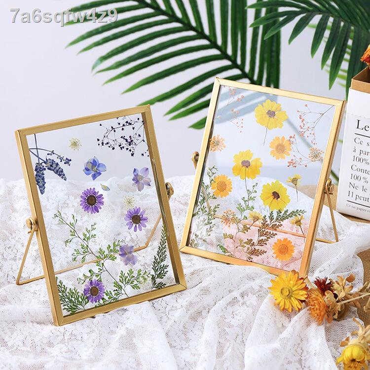 ○♦Kính khung ảnh tự làm hoa khô hiện đại tối giản ép nhỏ tươi nổi trang trí vàng 4 inch
