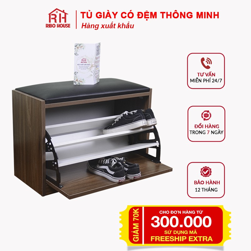 Tủ giày có đệm thông minh 80cm RIBO HOUSE với ngăn đóng mở gỗ dày 17mm RIBO57