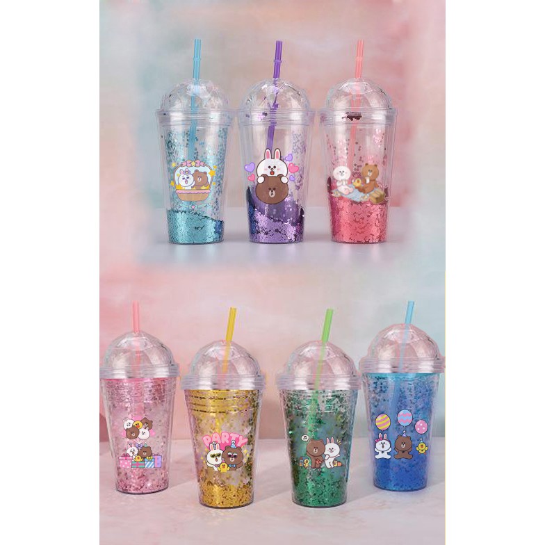 Cốc 2 lớp kim tuyến gấu brown thỏ cony CNKI5 cốc giữ nhiệt ly 2 lớp cốc làm lạnh dễ thương 500ml