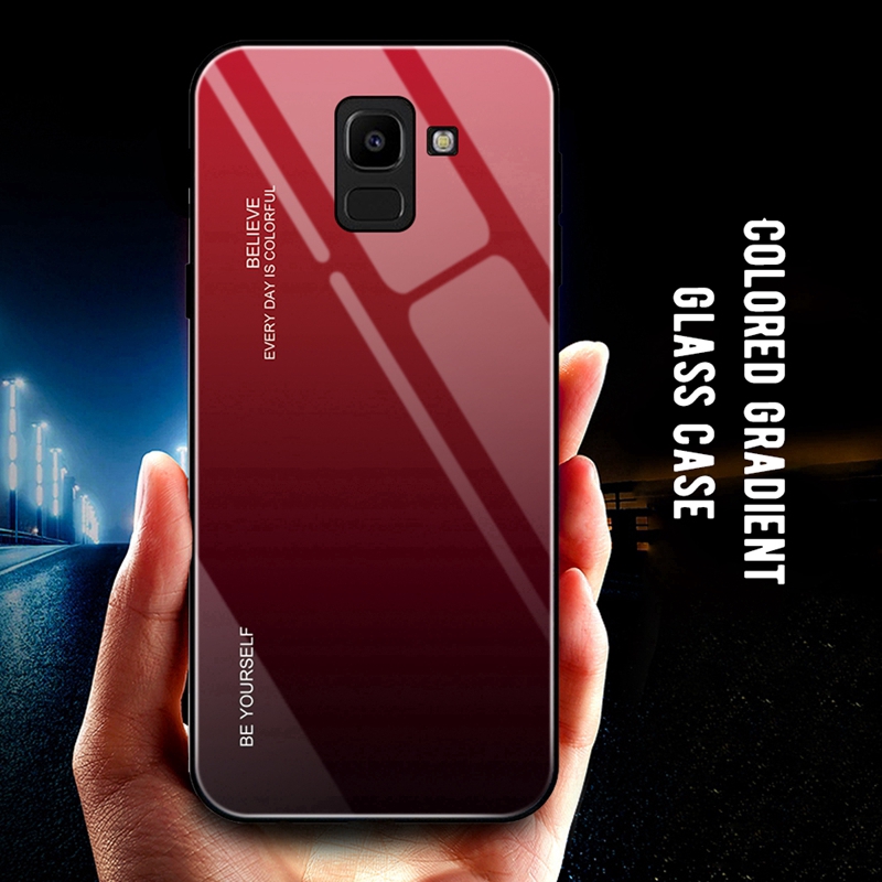 Ốp điện thoại mặt kính cường lực màu gradient độc đáo cho Samsung Galaxy J6 J4 Plus J8 2018