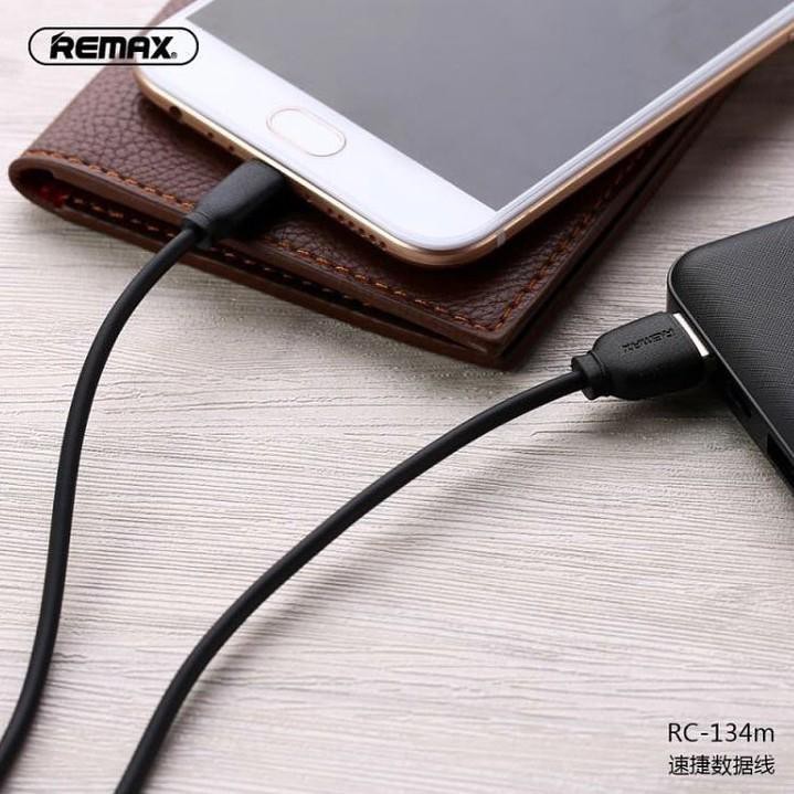 Cáp sạc nhanh Remax RC-134m cổng MicroUSB dài 1 mét max 2.1A (TRẮNG/ĐEN)