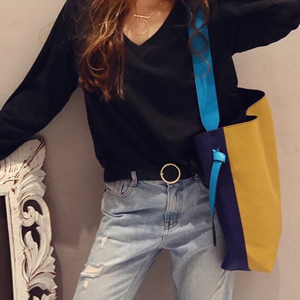 Thắt lưng da khóa kim loại tròn phong cách vintage dành cho nữ