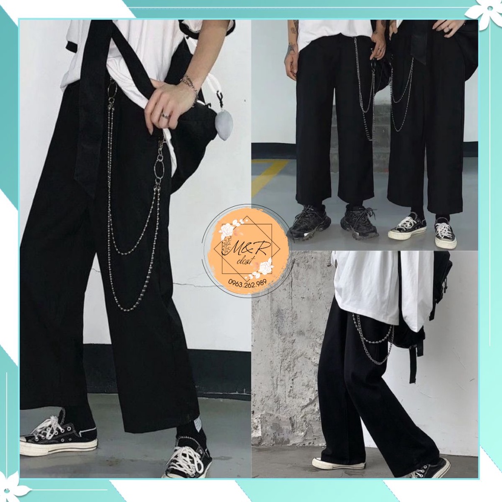 Quần ống rộng kaki xích Nhật Minh Tặng kèm xích, chất kaki, from ống rộng, cạp chun thoải mái