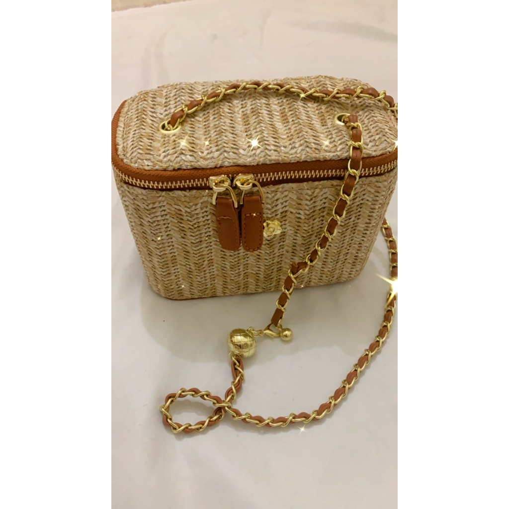 Túi đeo chéo đan cói phong cách Vintage, túi đựng mỹ phẩm, đi chơi, du lịch siêu hot