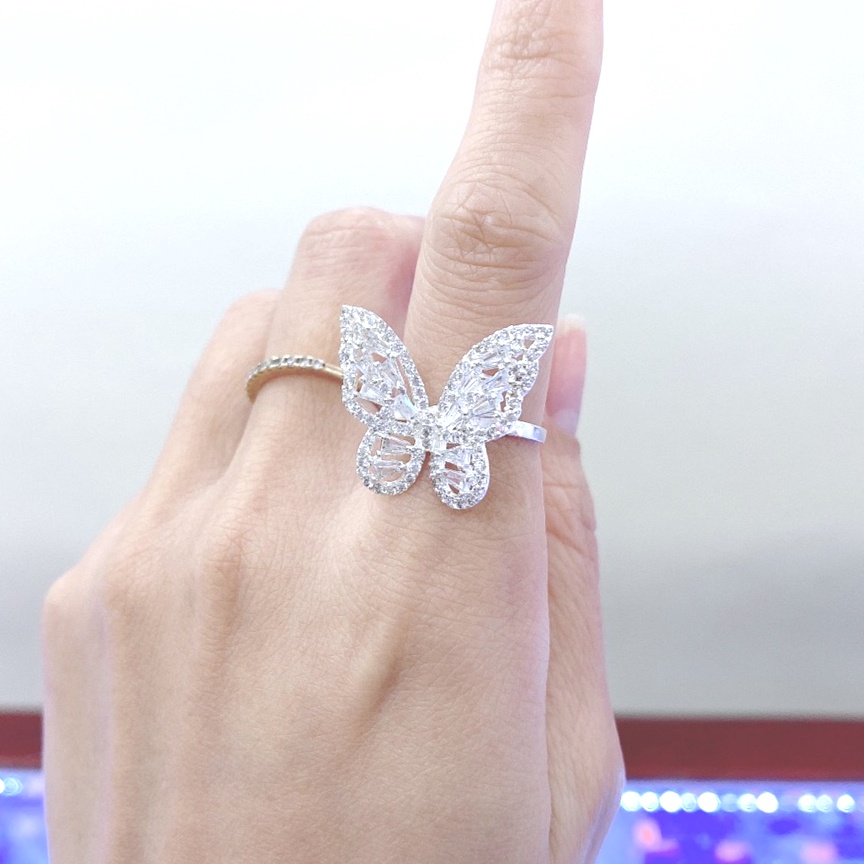 Nhẫn bạc nữ kiểu hở Free size mặt butterfly, Nhẫn nữ chất liệu bạc ta cao cấp - Trang sức bạc Evasilver