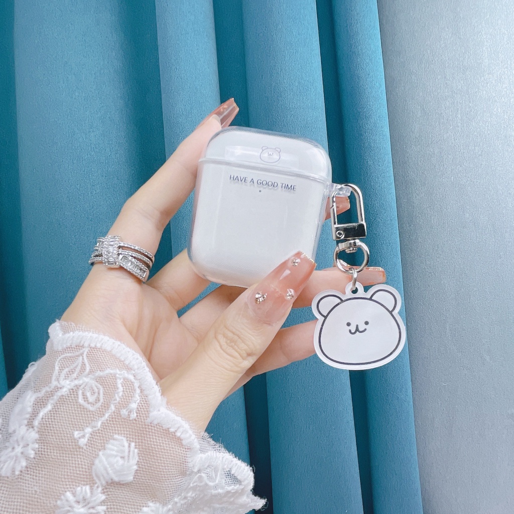 Vỏ Bảo Vệ Hộp Sạc Tai Nghe Bluetooth Không Dây Airpods 1/2/3/pro 2021 inPods i12 Bằng Tpu Mềm Trong Suốt In Hình Gấu Hoạt Hình Đơn Giản