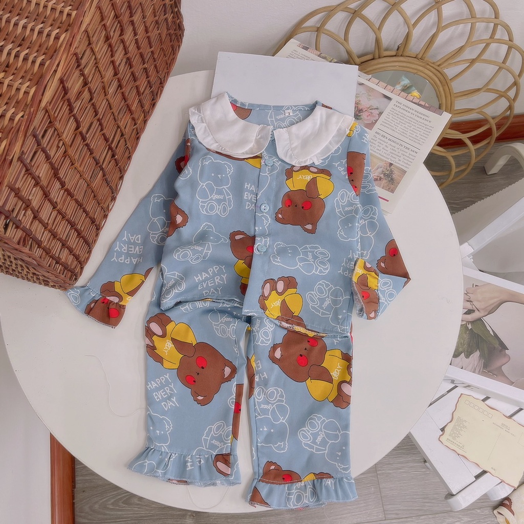 Bộ Quần Áo Ngủ Pijama Dài Tay Cổ Bèo In Hình Gấu Bông Dành Cho Bé Gái - BPN23 - Babi mama