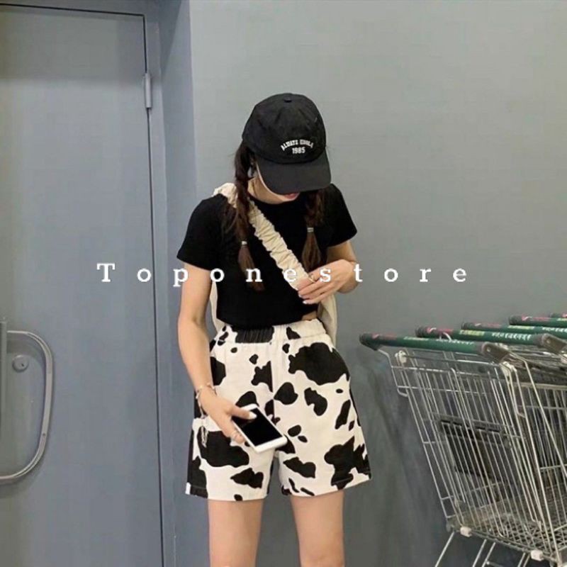 Quần Đùi Bò Sữa Cute, Quần Short Nữ Hoạ Tiết Bò sữa_TopOneStore