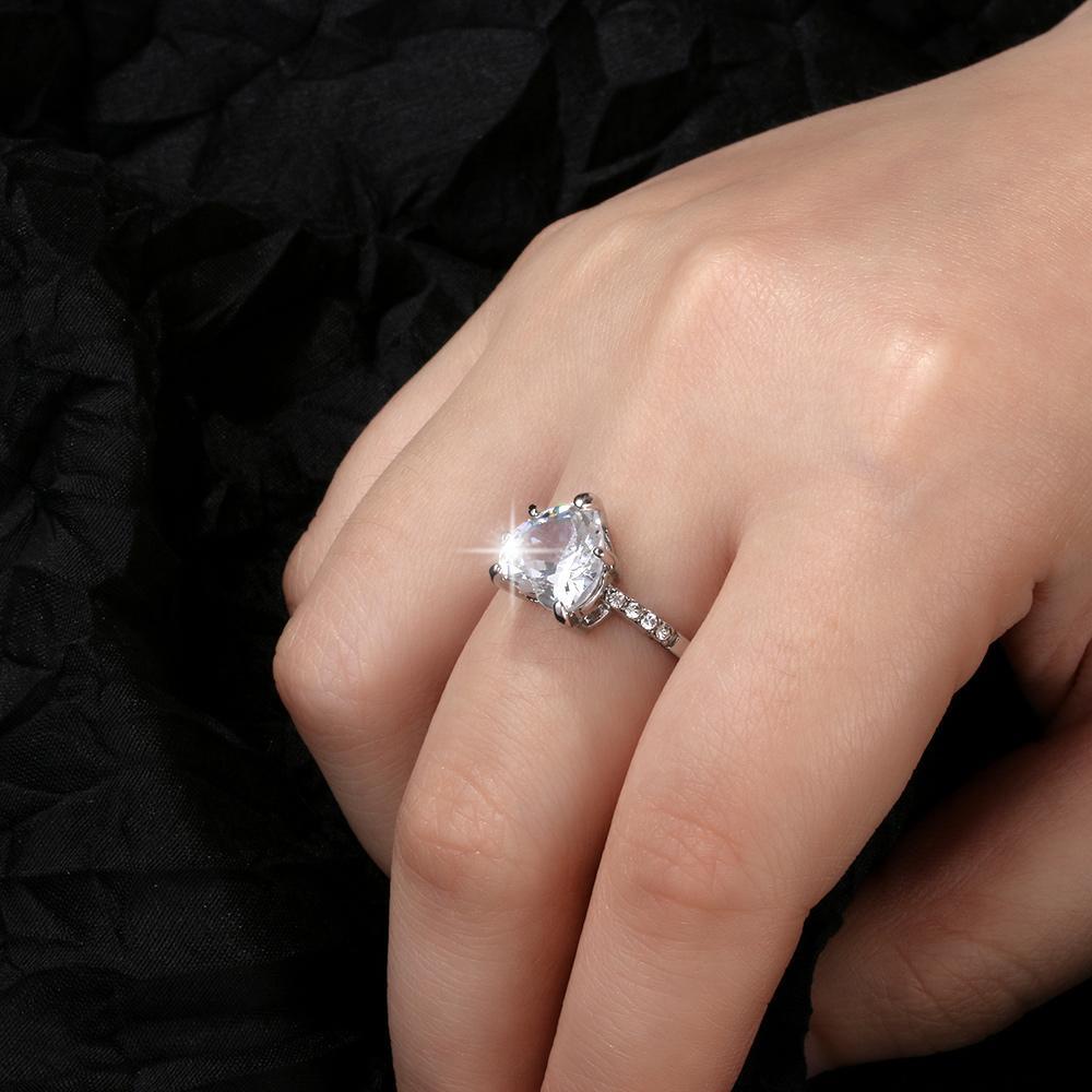 SUMU Nhẫn Đính Hôn Nữ Mặt Trái Tim Đính Đá Sapphire Trắng