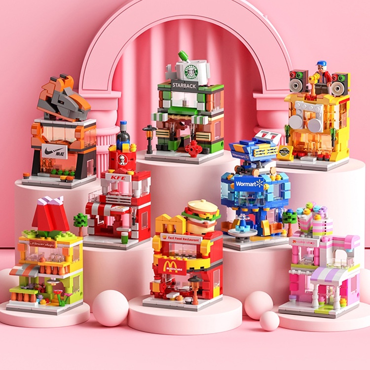 logo xếp hình Bộ Đồ Chơi Lắp Ráp Mô Hình Nhà Cửa Đường Phố Mini Dành Cho Trẻ Em