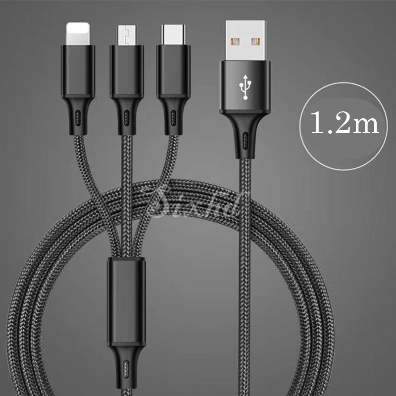 Dây Cáp Sạc Nhanh 3 Trong 1 Cổng Micro Usb Type C Cho Iphone 12 11 Pro Max X Xr Xs Max 8 7 6s 6 Plus Ios Android