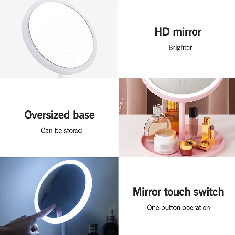 Đèn led gương trang điểm, Gương led để bàn hình chữ nhật cảm ứng với 3 chế độ sáng, sạc USB tiện lợi💝Có quả tắng💝