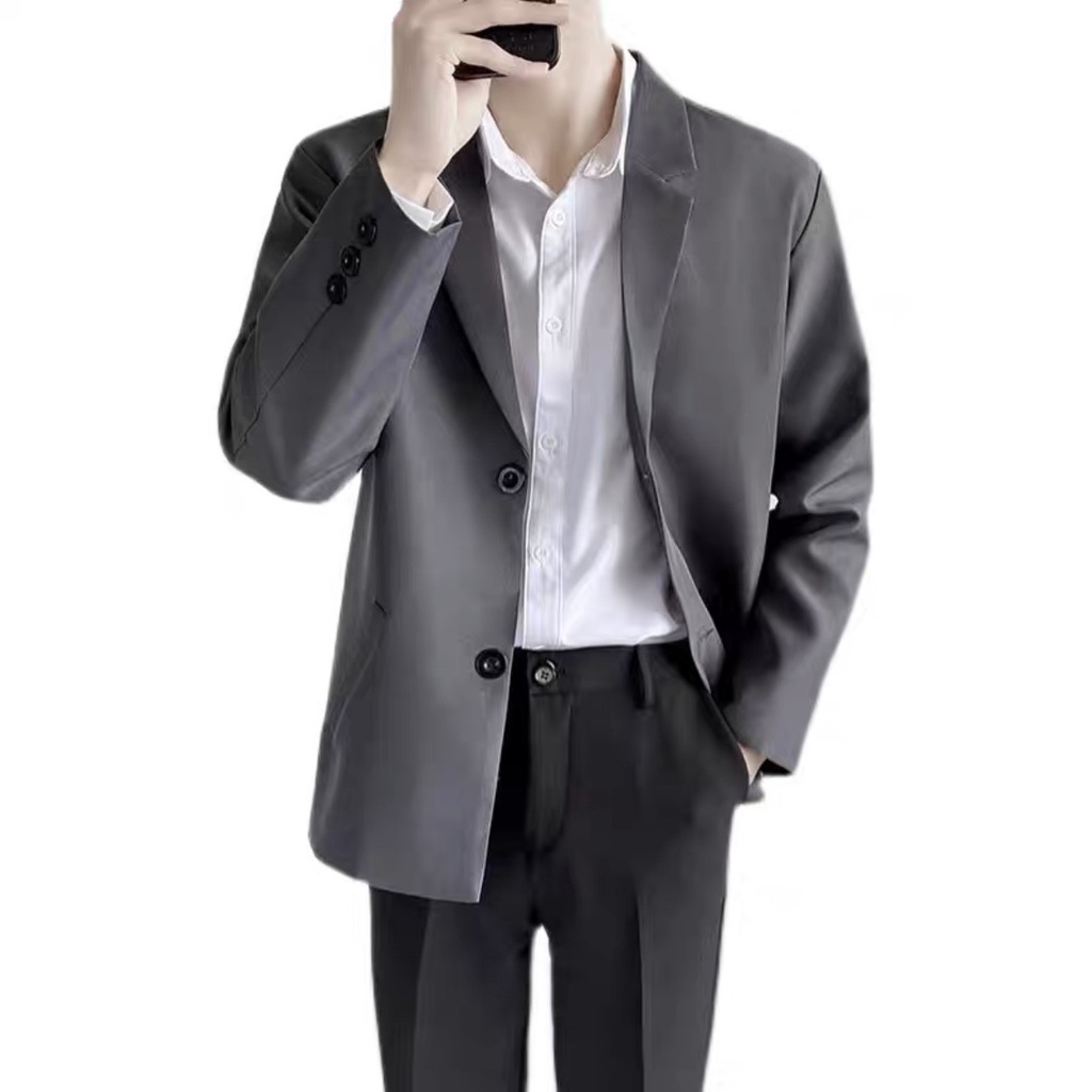Áo khoác Blazer Nam Form rộng dài tay unisex basic cổ Vest cao cấp ,hợp mọi thời đại, phong cách Hàn Quốc, Vest