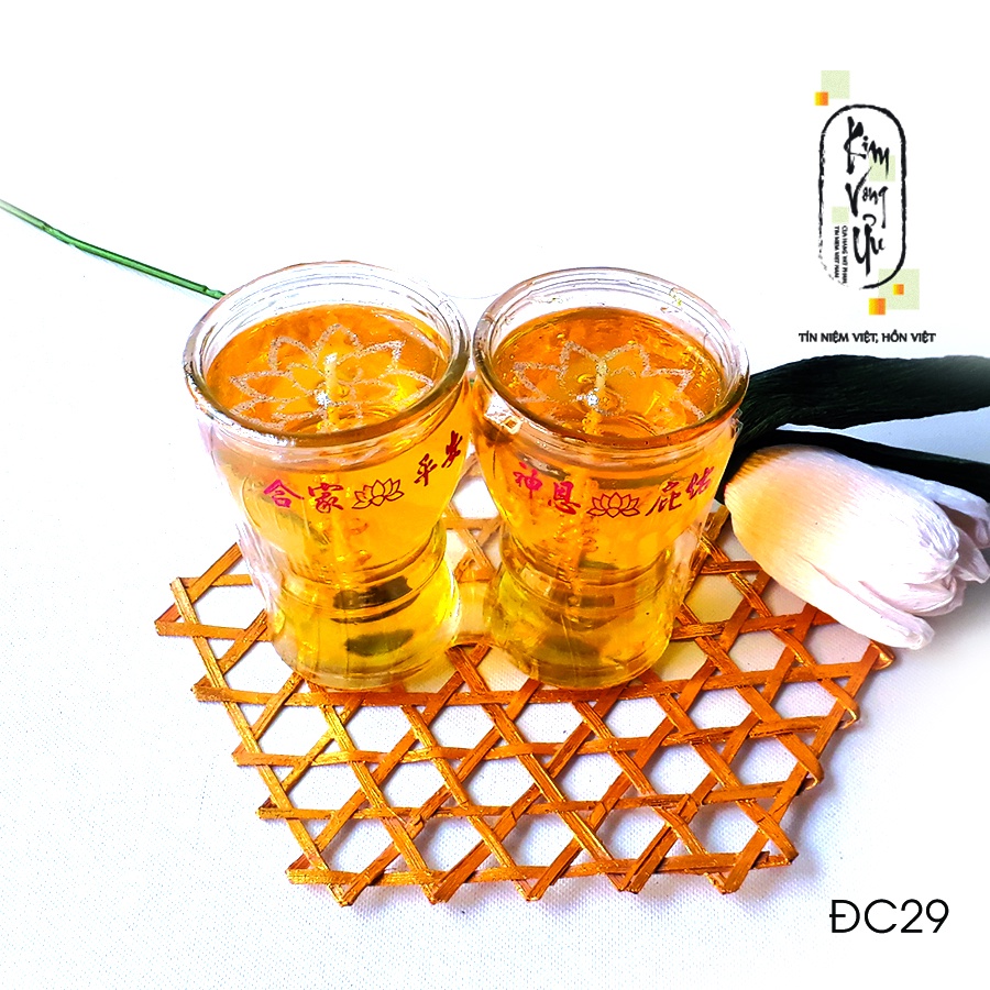 Đèn cầy ly cúng Đài Sen Vàng ĐC29  Kim Vong Uu cao 9.2 cm