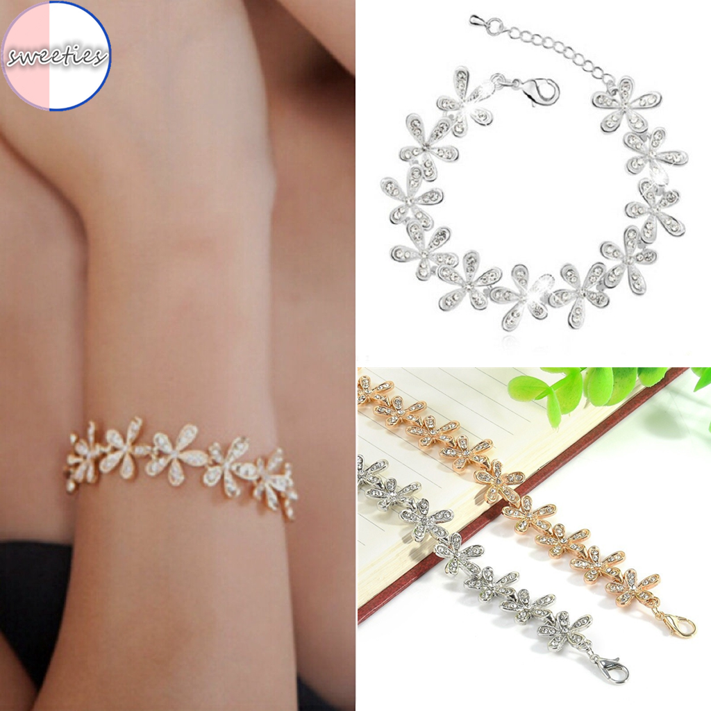 Lắc tay hoa tuyết đính đá pha lê Retro thời trang nữ