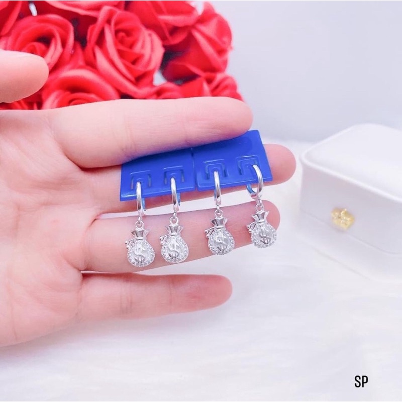 Bông tai bạc ta hình túi tiền siêu xinh, khuyên bạc Bibi