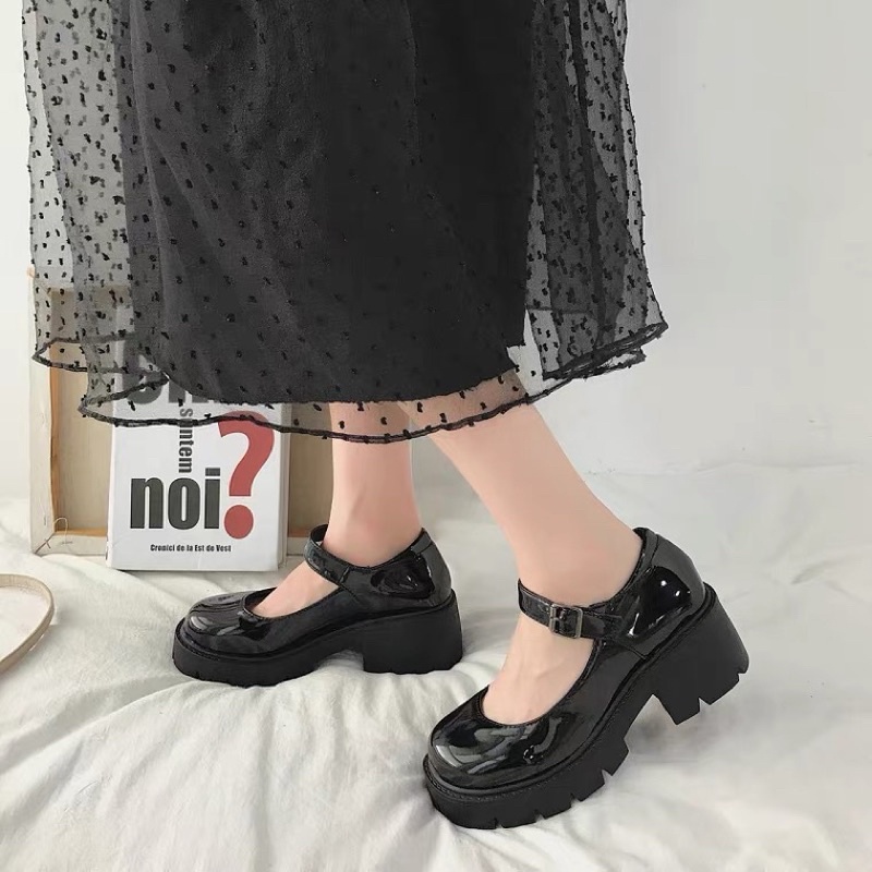 Giày Lolita đế cao 6cm phong cách vintage ulzzang chất da Pu mềm mịn không đau chân