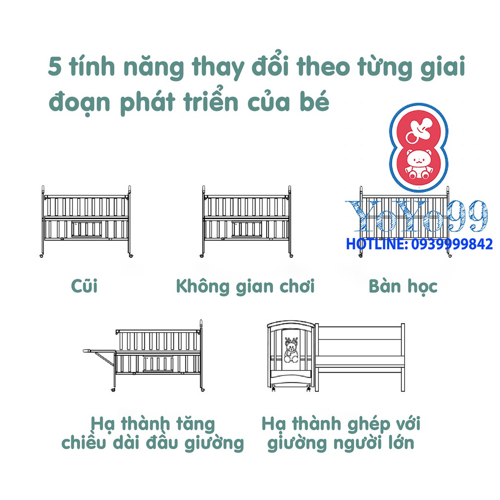 Nôi cũi UMOO UM-0860 màu gỗ