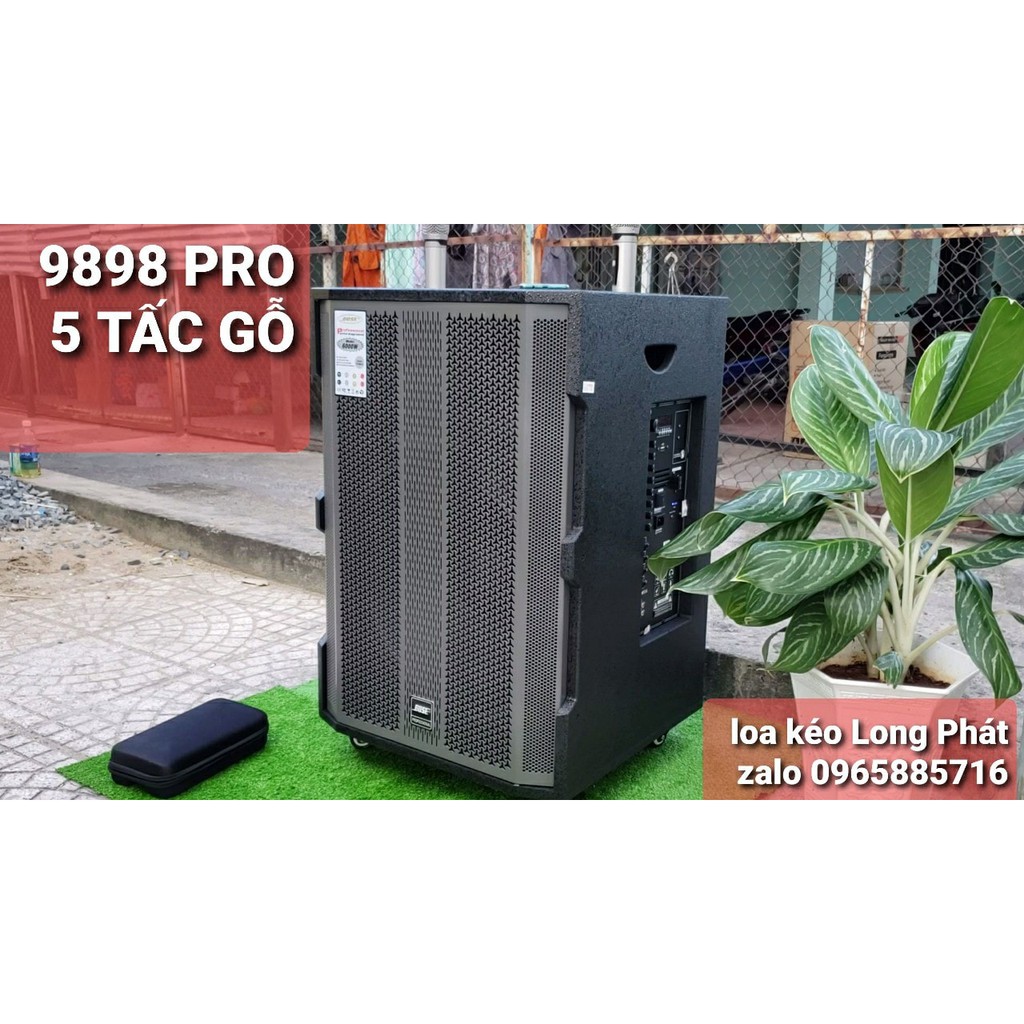 [ có video test loa] LOA DI ĐỘNG 9898 PRO 5 TẤC GỖ ĐÁNH SIÊU LỰC KÈM 2 MICRO KHÔNG DÂY KIM LOẠI CÔNG SUẤT 1000W