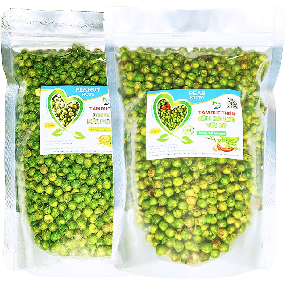 Combo 1KG: Đậu Hà Lan Rang Tỏi Ớt +Đậu Hà Lan Sấy Phô Mai Tâm Đức Thiện (2 x Túi 500GR) | BigBuy360 - bigbuy360.vn