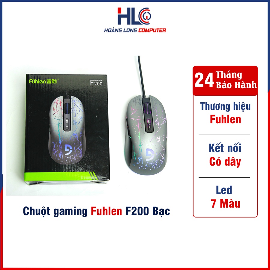Chuột Chơi Game Fuhlen F200 Bạc - 3200 DPI Chuột Gaming Có Dây , 6 Phím Tích Hợp, Led Nhiều Màu