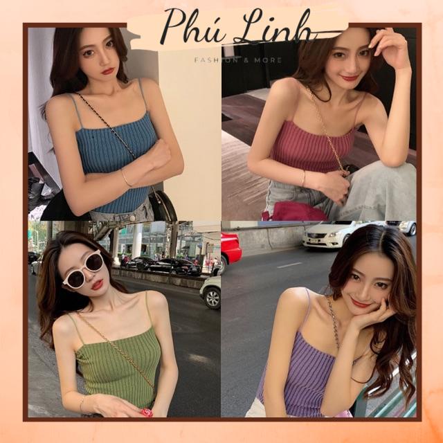 MS073 Áo 2 dây bún len sọc croptop