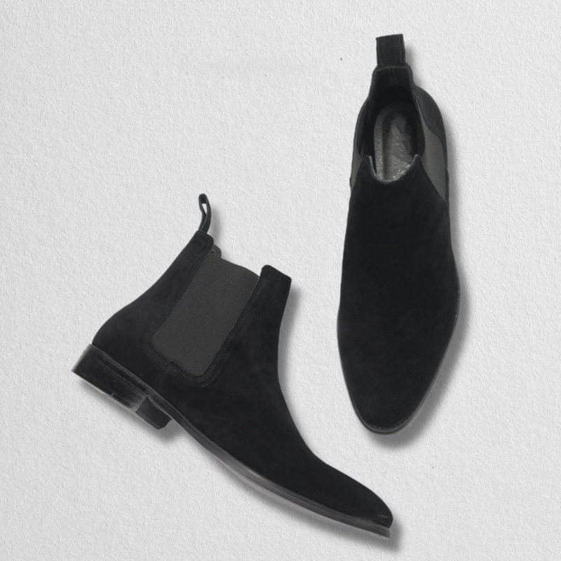 Giày Chelsea boots nam da lộn màu đen da bò thật