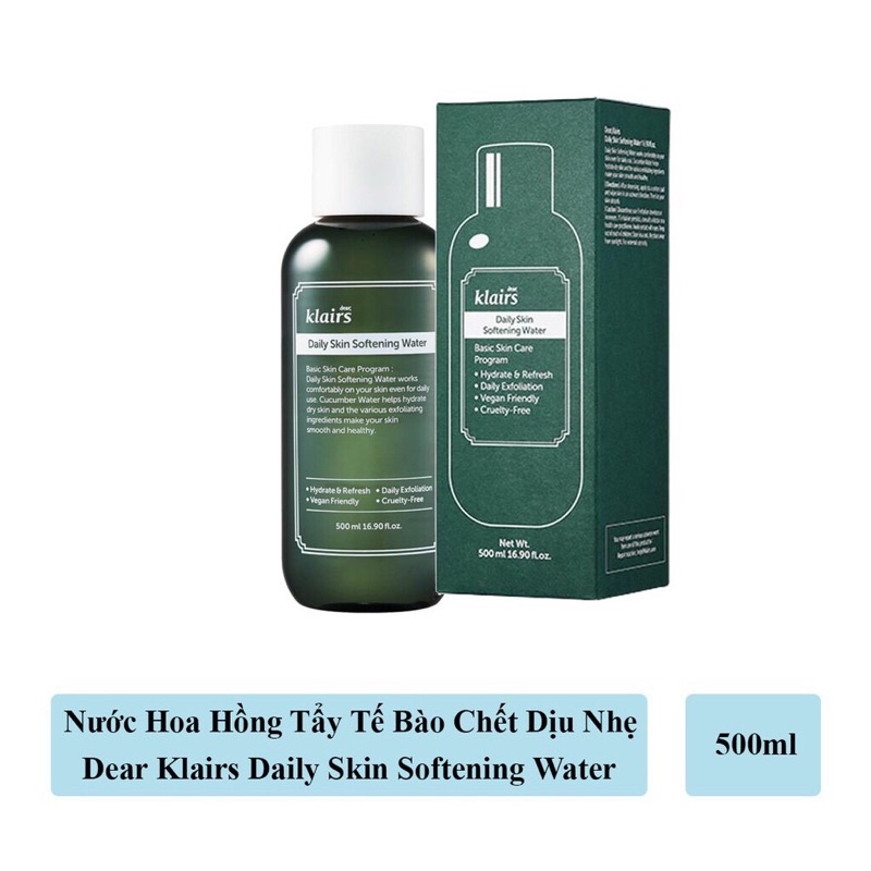 Nước Hoa Hồng Dịu Da Klairs Daily Skin Softening Water 500ml [Hộp Xanh]