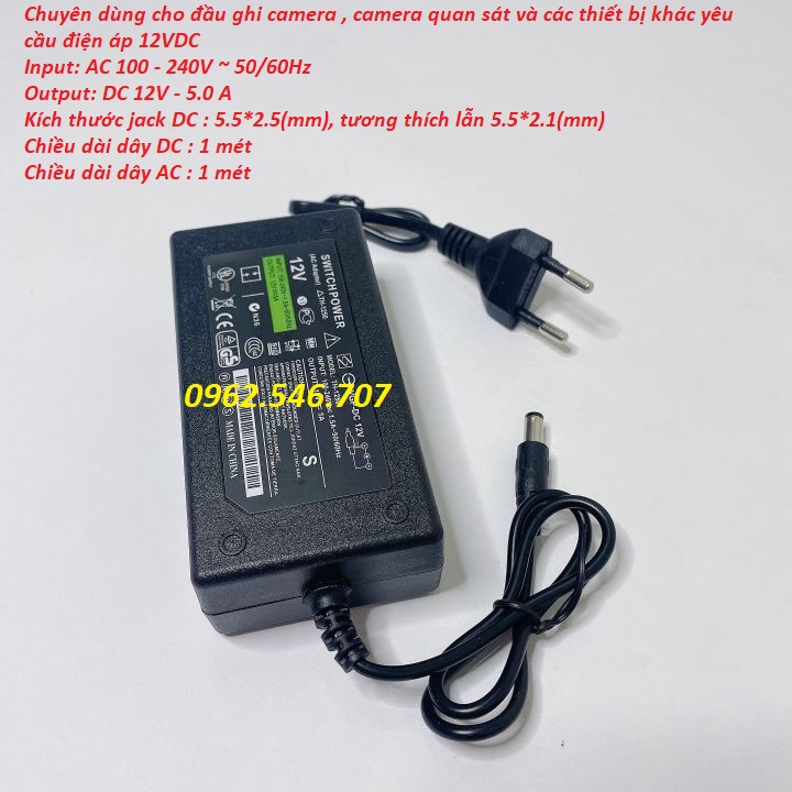 Nguồn adapter 12V 5A GIÁ RẺ, CHẤT LƯỢNG, nguồn camera, nguồn đèn led dây, bộ chuyển nguồn 220v ra 12v