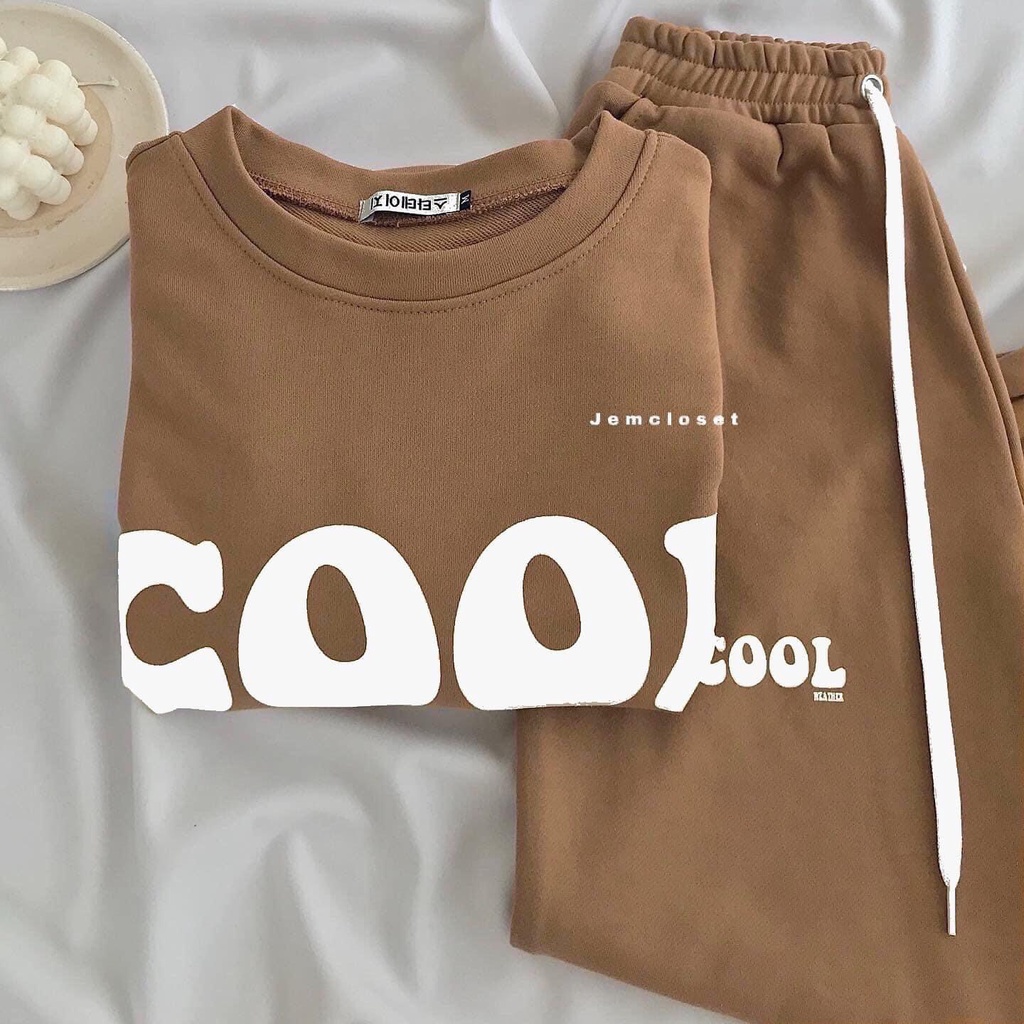 Bộ quần áo nỉ Cool màu nâu nam nữ DEGO hàng cao cấp chất dày dặn