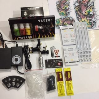 Combo bộ kit 1 máy xăm Rotary Chuồn Chuồn + bộ 7 màu mực Tattoo Ink