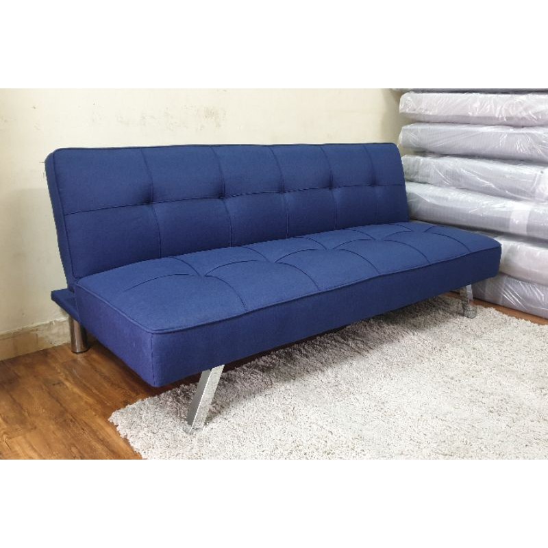 Sofa giường - sofa bed cao cấp chân mạ inox bóng đẹp bọc vải xanh navy