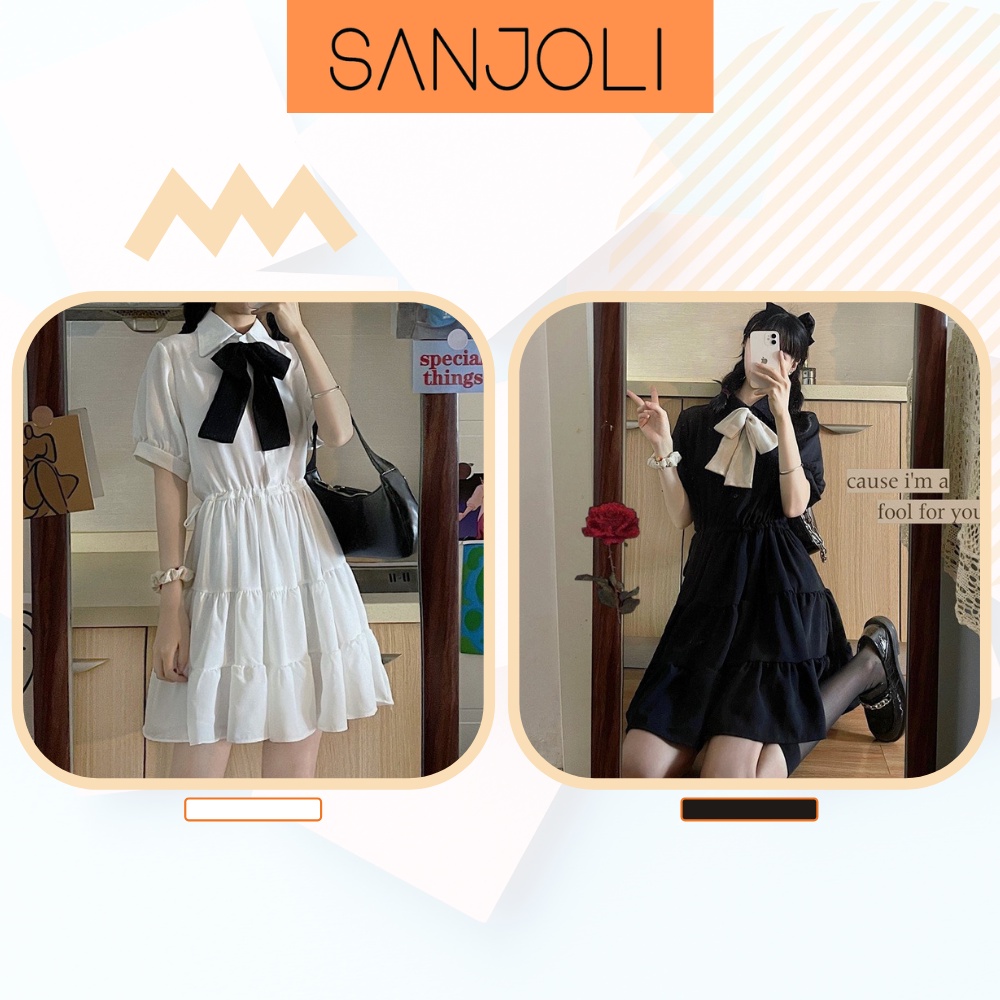 Váy Babydoll Nữ SANJOLI Đầm Dự Tiệc Tay Ngắn Dáng Xòe Xếp Tầng Kiểu Cổ Sơ Mi Phong Cách Ulzzang Hàn Quốc Đi Chơi VD043