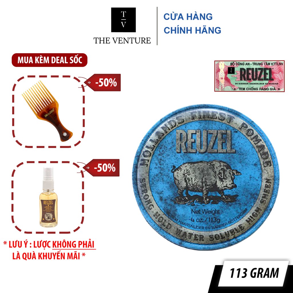 Sáp Vuốt Tóc Reuzel Blue Pomade - Strong Hold Chính Hãng - Pomade Heo Xanh Dương