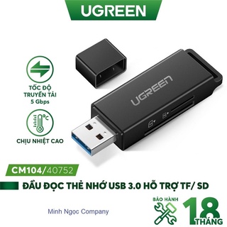 Đầu đọc thẻ nhớ sd/tf jack cắm usb 3.0 ugreen cm104 - hàng phân phối chính hãng