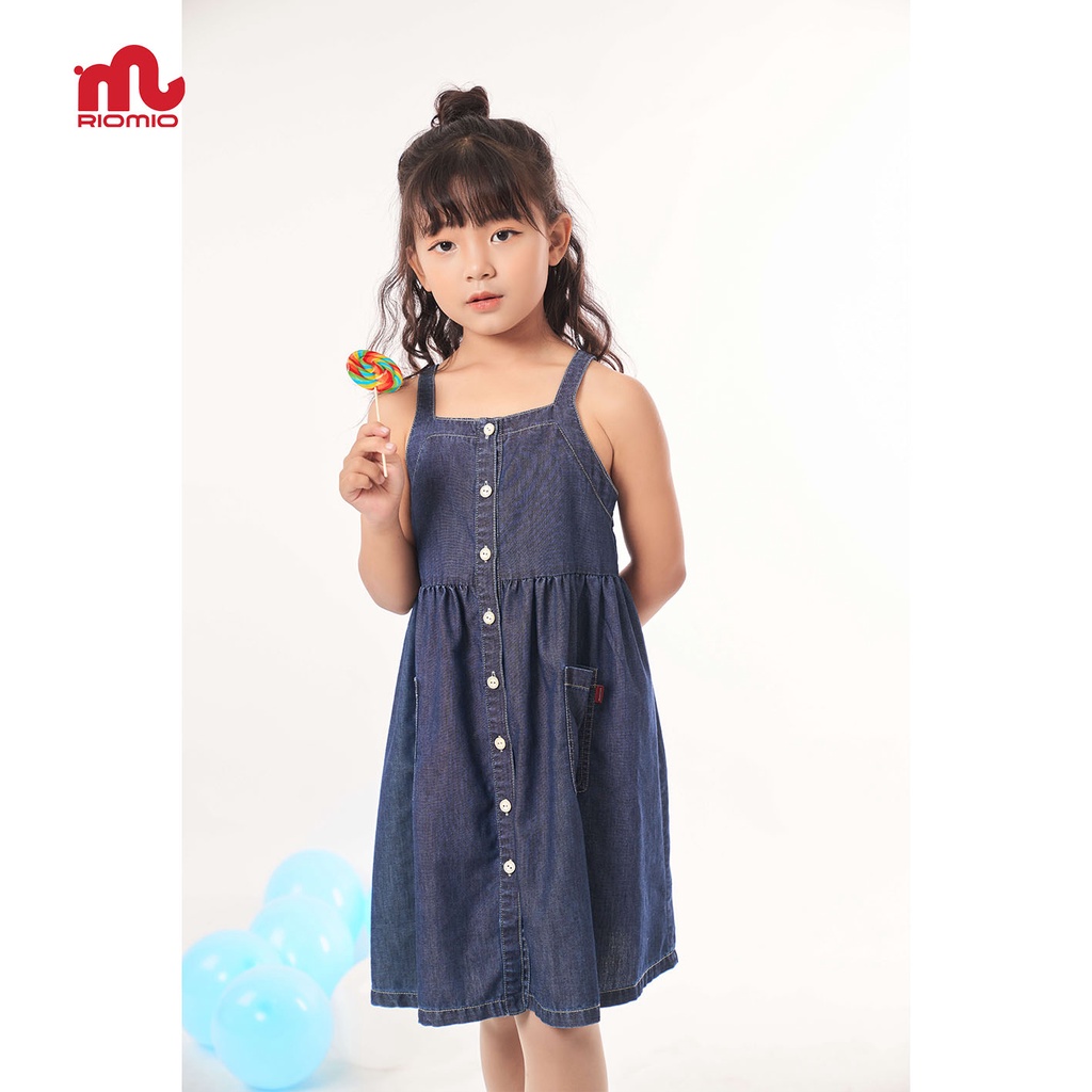 Váy jean bé gái 2 dây dáng suông RIOMIO 100% cotton USA cao cấp 3,4,5,6,7,8,9,10,11 tuổi đầmcho bé - RO215