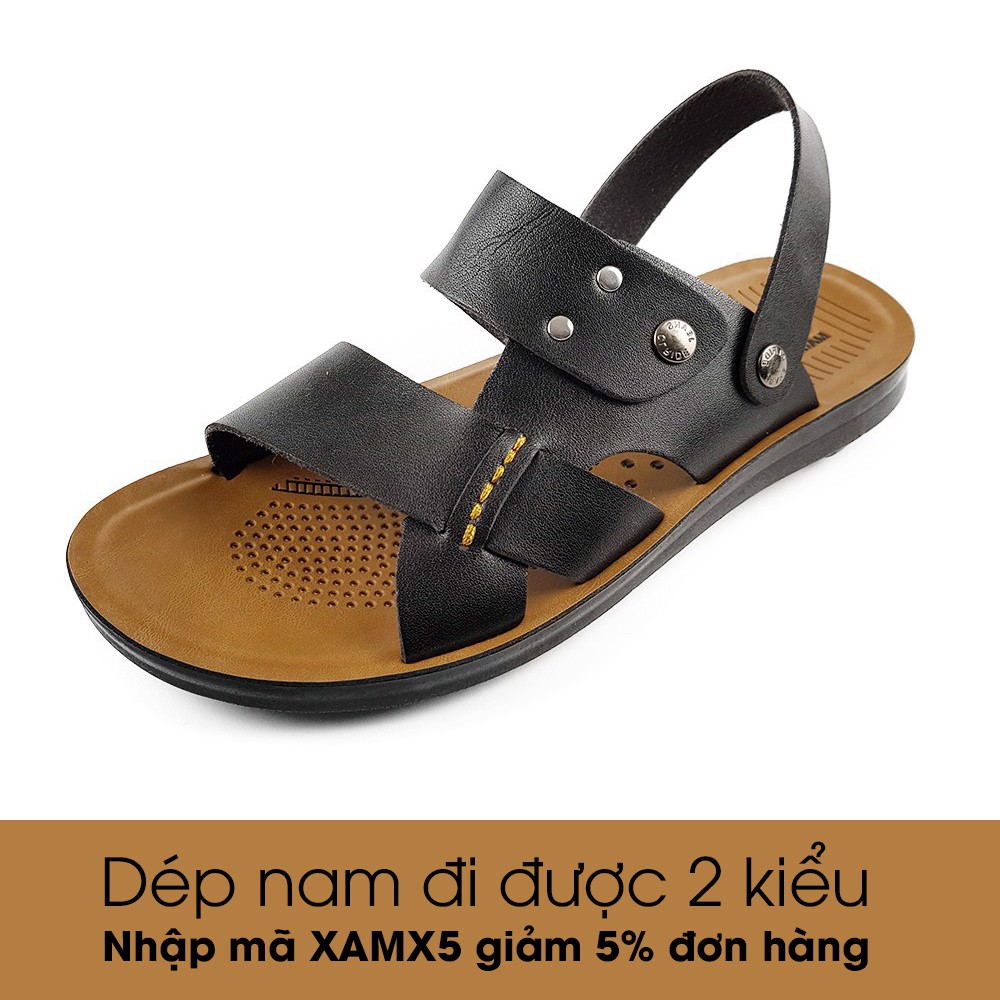 Dép nam xăng đan quai chéo đa năng đi được 2 kiểu khác nhau Hà Nội ENSADO DE89 (Đen - Nâu)