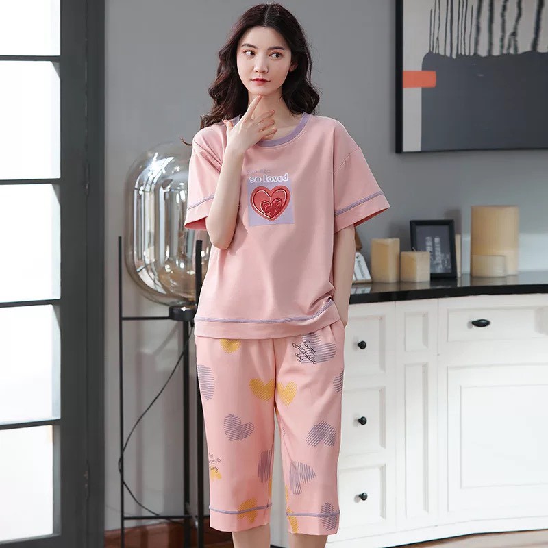 Bộ cotton mặc nhà Quảng Châu cao cấp cộc tay quần lửng co giãn 4 chiều màu sắc tươi sáng