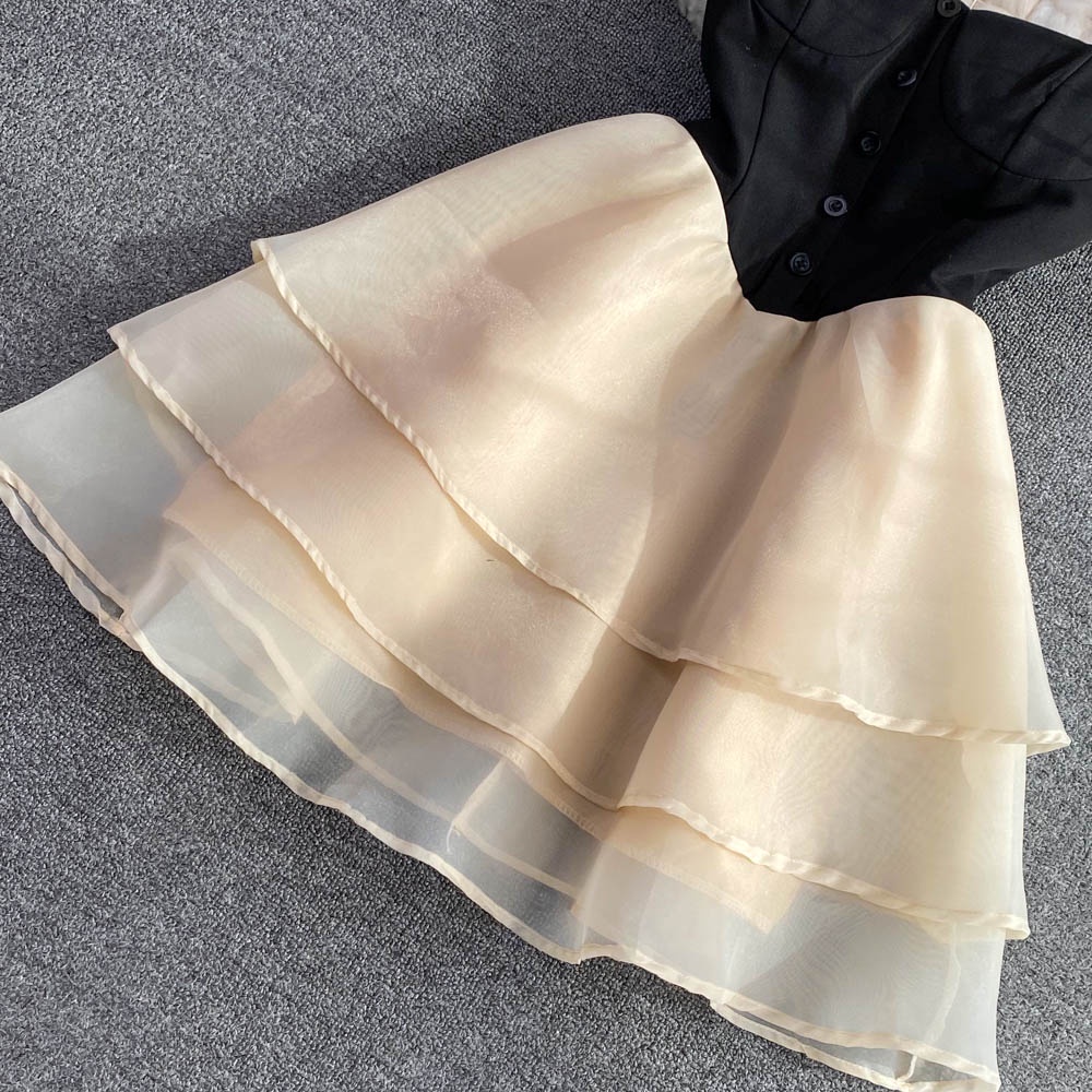 🌸Hàng Order🌸Váy Đầm 2 Dây Dáng Xòe Voan Nhiều Tầng Phối Cúc Bồng Bềnh Công Chúa Tiểu Thư🌸Hàng Quảng Châu