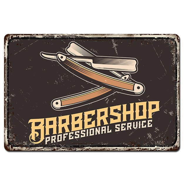 (20x30cm, HƠN 20 MẪU) Tranh thiếc trang trí barber shop, decor salon tiệm tóc nam phong cách mạnh mẽ