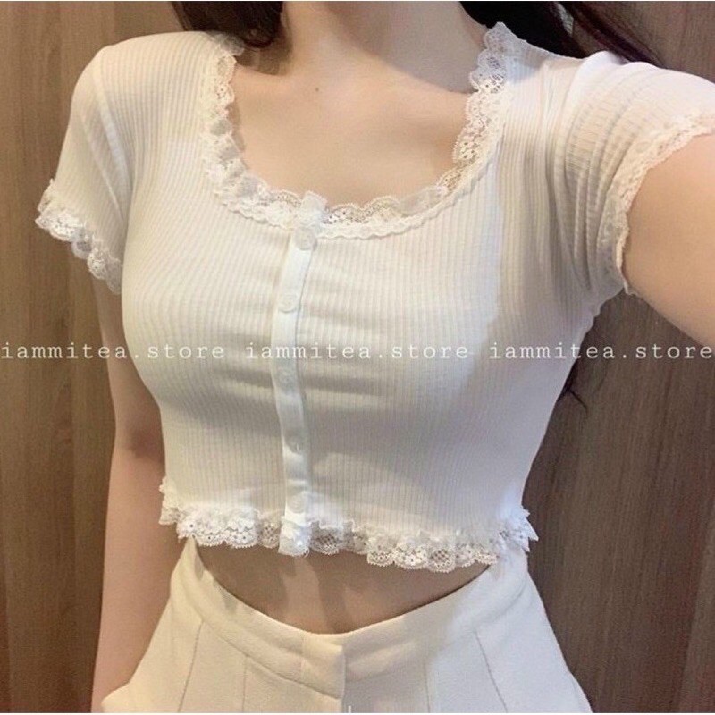 [Mã 11FASHIONSALE1 giảm 10K đơn 50K] Áo Cổ Vuông ren tay ngắn (av).