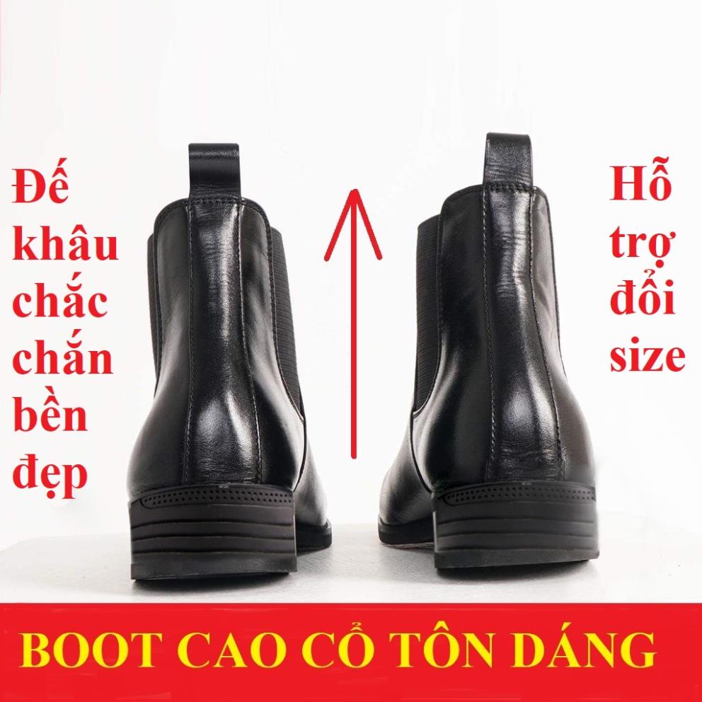 Giày Nam Chelsea Boot Cao Cổ Cao Câp UDANY - GCN08 - Da Bò Thật Trơn Xịn Không Nhăn Màu Đen IDO