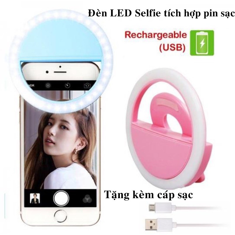 Đèn LED hỗ trợ Selfie 3 mức sáng kẹp điện thoại nhỏ gọn tạo hiệu ứng ánh sáng, tích hợp pin sạc lithium